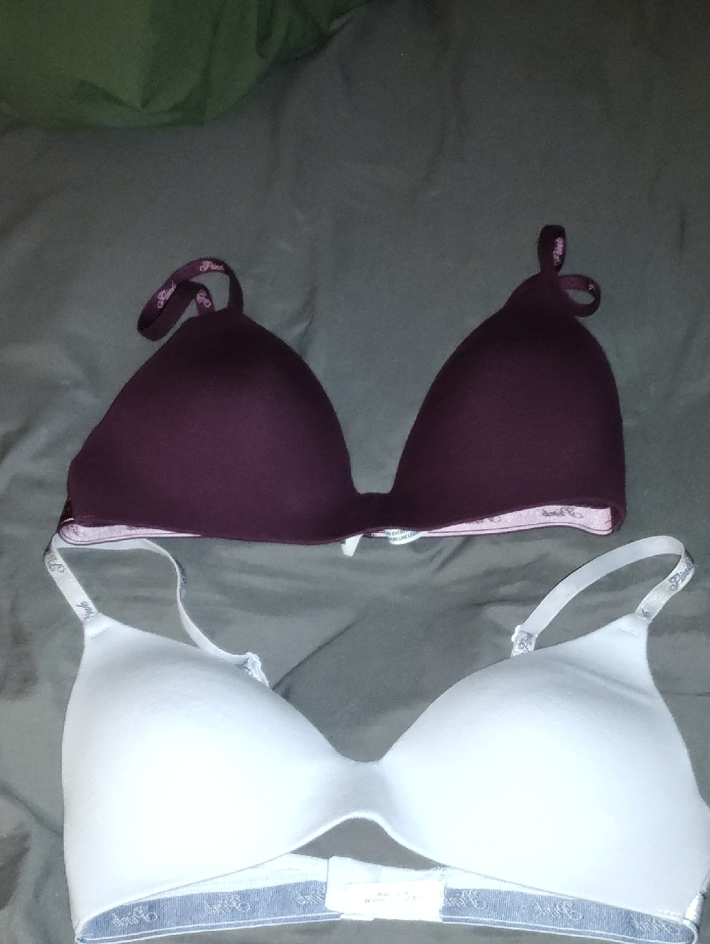 PINK Victoria's Secret Plum and White Wireless T-Shirt Bras Duo